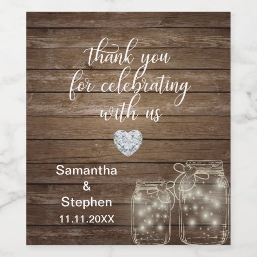 Gepersonaliseerd Rustic Mason Jars Wood Hearts Wed Wijn Etiket (Enkel label)