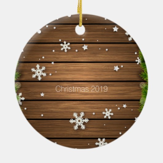 Gepersonaliseerd Rustic Stringlight-kerstversierin Keramisch Ornament (Achterkant)