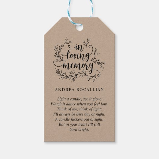 Gepersonaliseerd Rustic Vines Black Kraft, Funeral Cadeaulabel (Voorkant)