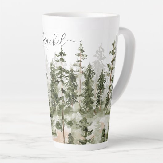 Gepersonaliseerd rustiek Waterverf groen bos Latte Mok (Rechterhoek)