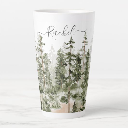 Gepersonaliseerd rustiek Waterverf groen bos Latte Mok (Voorkant)