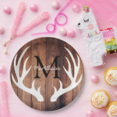 Gepersonaliseerd - Rustiek White Deer Antlers Schu Papieren Bordje (Feest)