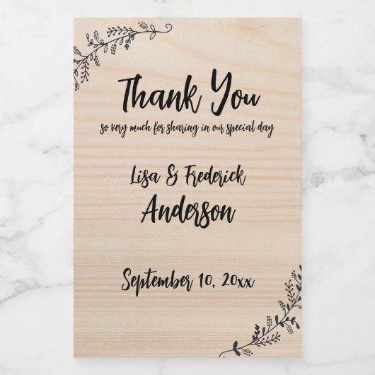 Gepersonaliseerd rustieke dank u van paar wijn etiket (Enkel label)