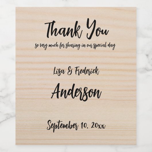 Gepersonaliseerd rustieke houten dank u van Paar Wijn Etiket (Enkel label)