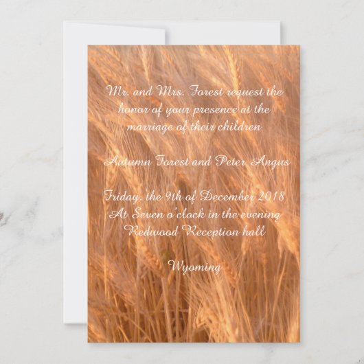 Gepersonaliseerd rustig, tarwe, huwelijksuitnodigi kaart (Voorkant)