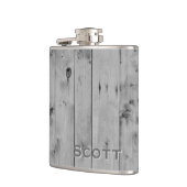 Gepersonaliseerd | Rustige Masculine Grey Wood Kij Heupfles (Links)