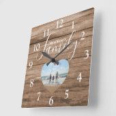 Gepersonaliseerd Rustisch Houteffect | Hartfoto Vierkante Klok (Hoek)