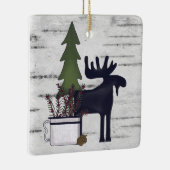 Gepersonaliseerd Rustisch Land Moose Birch Kerstmi Keramisch Ornament (Rechts)