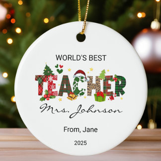 Gepersonaliseerd 's werelds beste leraar kerstcade keramisch ornament