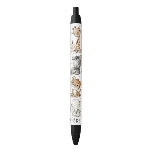 Gepersonaliseerd Safari Dieren Kinder Zwarte Inkt Pen (Voorkant Verticaal)