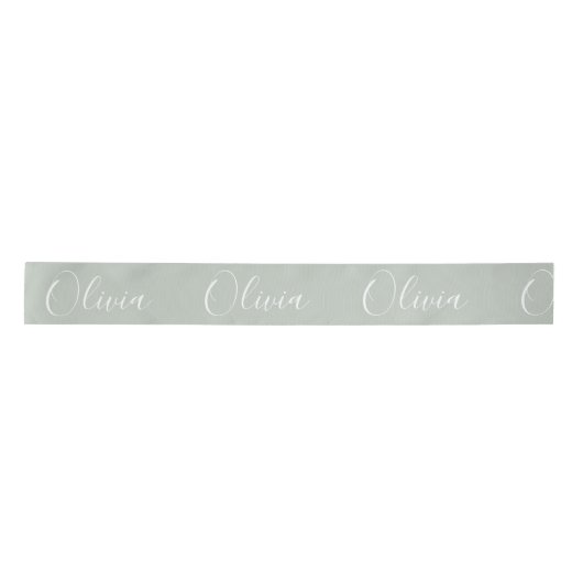 Gepersonaliseerd Sage Green Elegant Name Satin Rib Satijnen Lint (Voorkant)