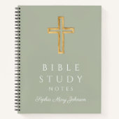 Gepersonaliseerd Sage Green Religious Cross Notitieboek (Voorkant)