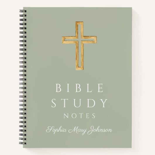 Gepersonaliseerd Sage Green Religious Cross Notitieboek (Voorkant)