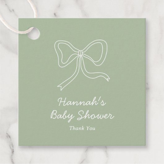Gepersonaliseerd Sage Green Ribbon Baby shower Bedankjes Labels (Voorkant)