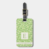 Gepersonaliseerd Sage Groene Witte Bloemen Bagagelabel (Voorkant verticaal)