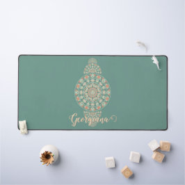 Gepersonaliseerd Sage & Sand Retro Ornamental Mand Bureaumat