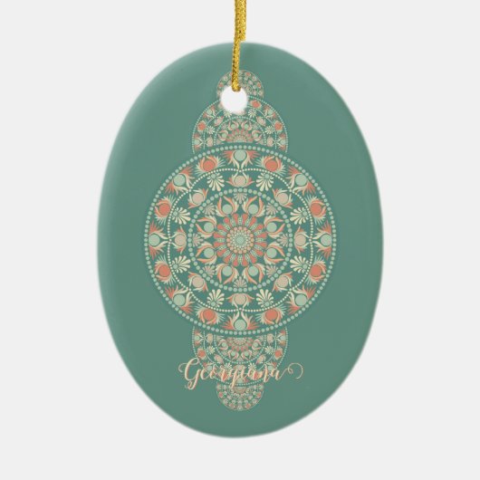 Gepersonaliseerd Sage & Sand Retro Ornamental Mand Keramisch Ornament (Voorkant)