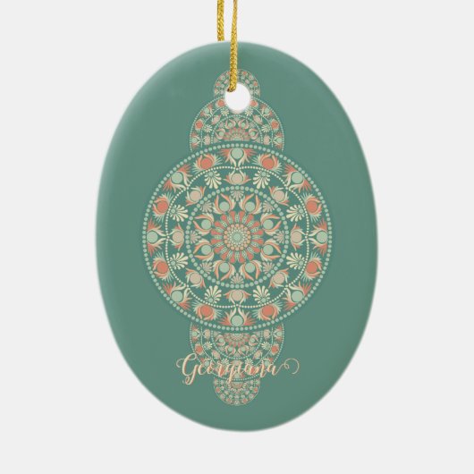 Gepersonaliseerd Sage & Sand Retro Ornamental Mand Keramisch Ornament (Achterkant)