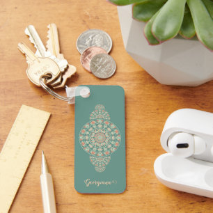 Gepersonaliseerd Sage & Sand Retro Ornamental Mand Sleutelhanger