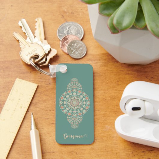 Gepersonaliseerd Sage & Sand Retro Ornamental Mand Sleutelhanger (Bureau)