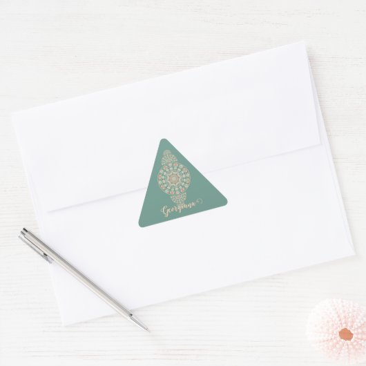 Gepersonaliseerd Sage & Sand Retro Ornamental Mand Sticker (Envelop)