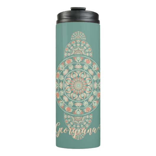 Gepersonaliseerd Sage & Sand Retro Ornamental Mand Thermosbeker (Voorkant)