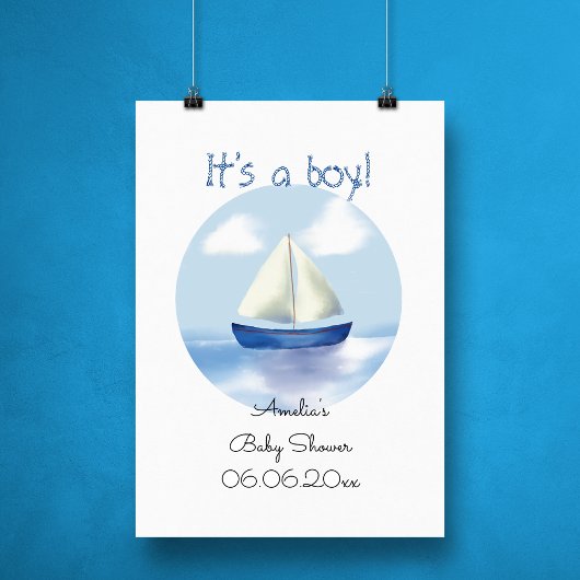 Gepersonaliseerd Sailboat Boys Baby shower Foto Afdruk