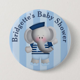 Gepersonaliseerd Sailor Elephant Baby shower Butto Ronde Button 7,6 Cm