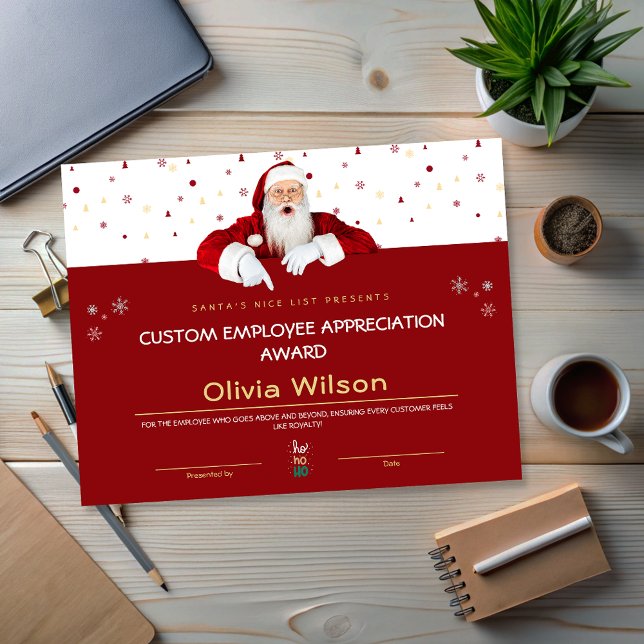 Gepersonaliseerd Santa Christmas Awards voor werkn (Customized Red Santa Christmas Awards for Employee)