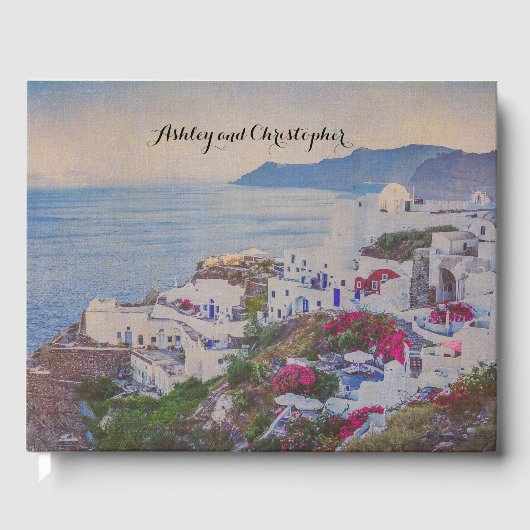 Gepersonaliseerd Santorini Greece Wedding Guestboo Gastenboek (Voorkant)