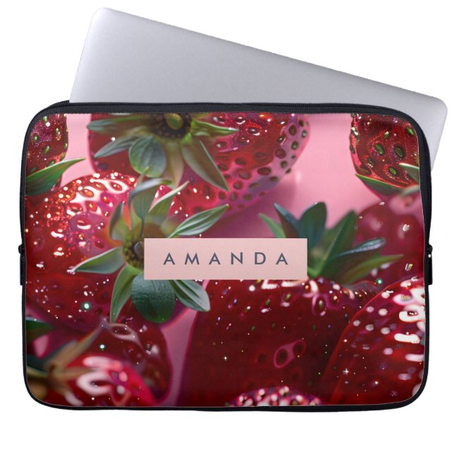 Gepersonaliseerd sappig aardbeigengeluk laptop sleeve (Voorkant)