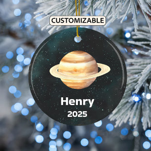 Gepersonaliseerd Saturnus Ornament, Zonnestelsel, Keramisch Ornament