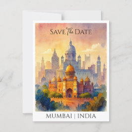Gepersonaliseerd Save the Date Mumbai Waterverf Briefkaart