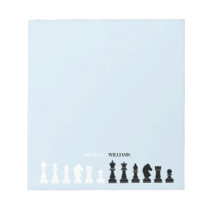 Gepersonaliseerd schaakstuk blauw notitieblok