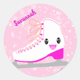 Gepersonaliseerd schaatsen Roze Kawaii kunstschaat Ronde Sticker