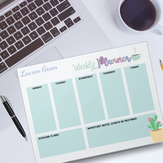 Gepersonaliseerd schattig blauw Weekly Planner Not Notitieblok