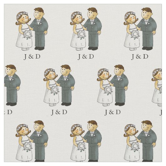 gepersonaliseerd schattig bruiloft bride & groom stof (Close Up)