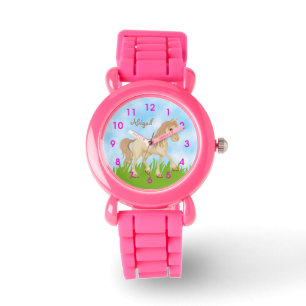 Gepersonaliseerd schattig crème paard horloge