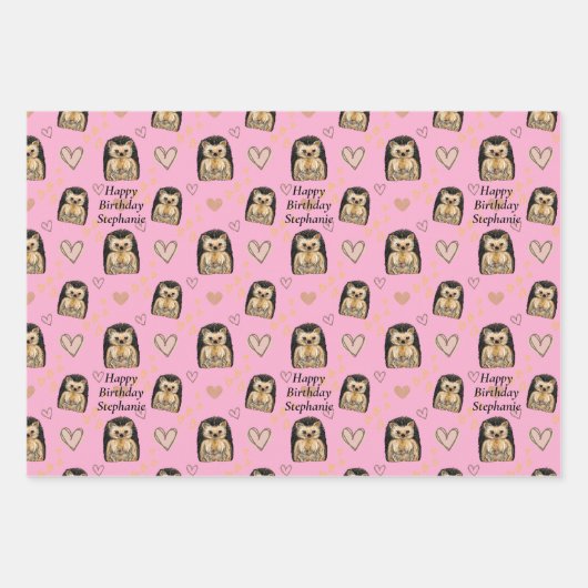 Gepersonaliseerd schattig egel cadeaupapier (Voorkant 3)