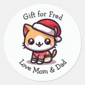 Gepersonaliseerd schattig kat kerst ronde sticker (Voorkant)