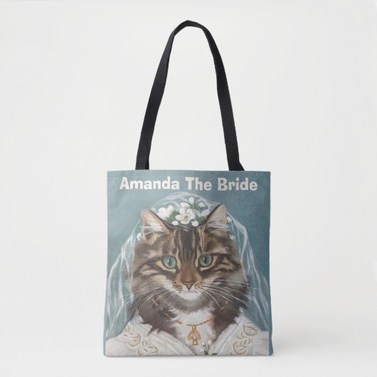 Gepersonaliseerd schattig kattenbruid tote bag (Voorkant)
