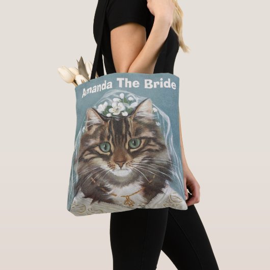 Gepersonaliseerd schattig kattenbruid tote bag (Dichtbij)