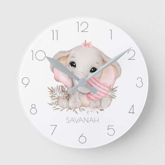 Gepersonaliseerd schattig meisje met olifant roze ronde klok