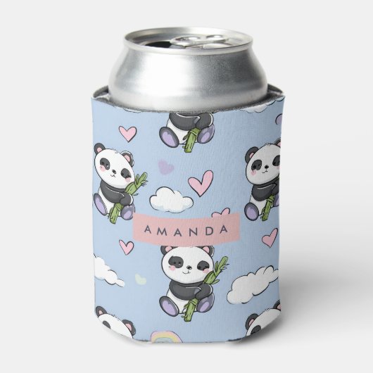 Gepersonaliseerd Schattig pastel panda patroon Blikjeskoeler (Blikje Voorkant)