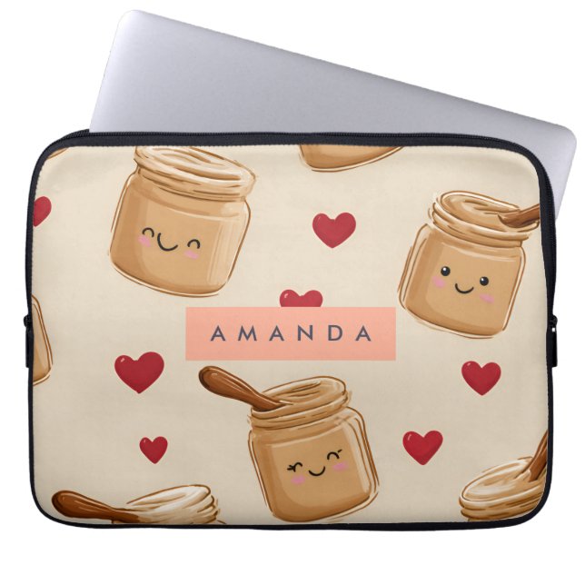 Gepersonaliseerd Schattig Pindakaas Jar Pattern Laptop Sleeve (Voorkant)
