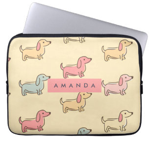 Gepersonaliseerd Schattig teckel hondenpatroon Laptop Sleeve
