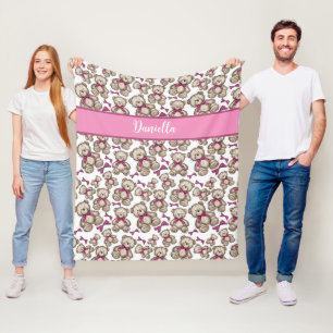 Gepersonaliseerd schattig teddy draagt roze lint  fleece deken