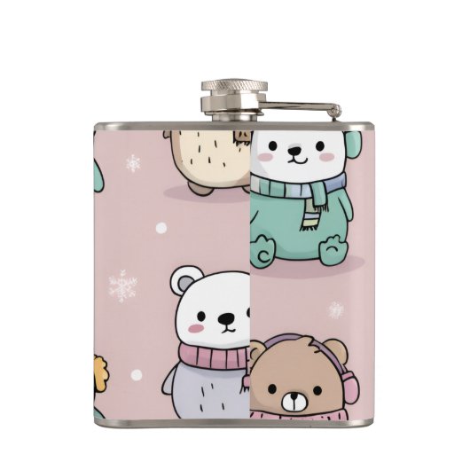 Gepersonaliseerd Schattig winterpinguïnpatroon Heupfles (Achterkant)