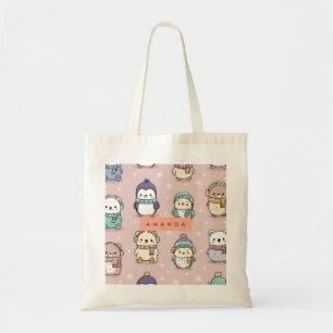 Gepersonaliseerd Schattig winterpinguïnpatroon Tote Bag