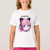 Gepersonaliseerd Schattige Anime Meisje met Katten T-shirt (Voorkant)